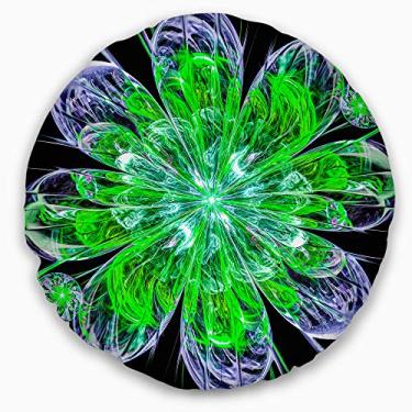 Imagem de Designart Flor fractal verde brilhante roxo na sala de estar redonda, sofá, almofada de alta qualidade + capa de almofada impressa em ambos os lados 50 cm