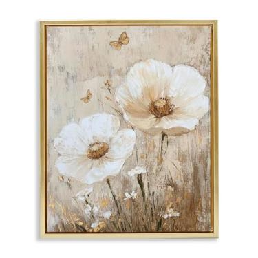 Imagem de Stupell Industries Arte de parede em tela flutuante emoldurada marfim floral e borboleta, design por Petal Prints Design, 53 x 43 cm