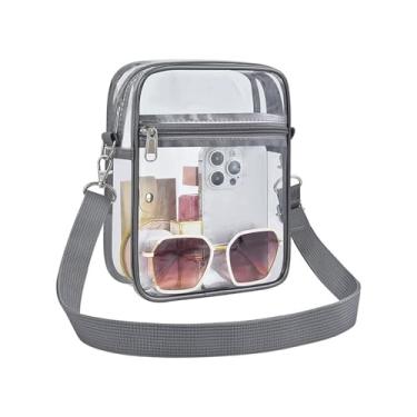 Imagem de Bolsa transversal transparente com alça de ombro ajustável, aprovada para estádios, festivais de música, caminhadas, Cinza G