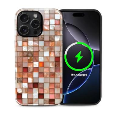 Imagem de casesok Capa para iPhone 16 Pro Max, compatível com MagSafe, capa rígida de camada dupla + capa de silicone, proteção total à prova de choque para iPhone 16 Pro Max - aparência de mosaico colorido