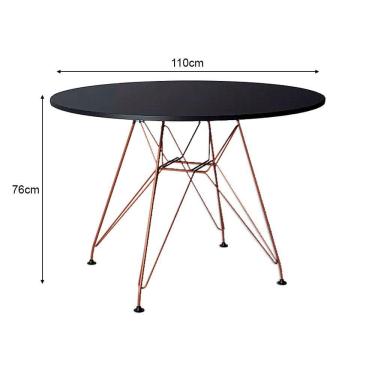 Imagem de Mesa De Jantar Com 4 Cadeiras Brancas Tampo Redondo Preto 110Cm Com Base Em Ferro Cobre