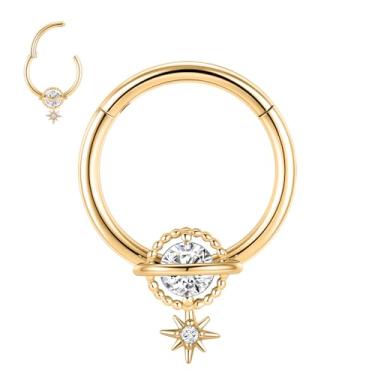 Imagem de FUNLMO Anel de septo Daith Piercing Joia 316L Aço Cirúrgico Cartilagem Brinco Tragus Helix Conch Rook Piercing Joia Anel de nariz 16G 8 mm Ouro Transparente CZ