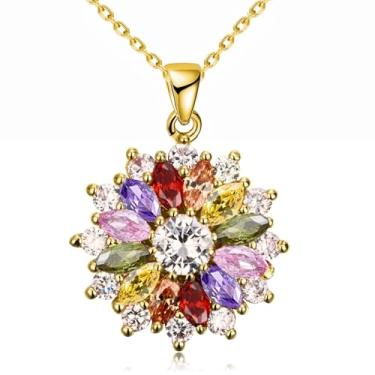 Imagem de VONSSY Colar colorido com pingente de floco de neve, brincos de ouro rosa 5A, zircônia cúbica | Corrente de suéter de cristal | Várias pedras preciosas, ametista, peridoto, peridoto, formatura