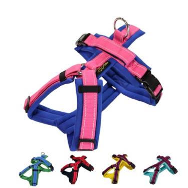Imagem de 【Hakusan】Arnês zero, peitoral para cães, acolchoado, ajustável, design sem puxão, segurança, marca japonesa, cachorro pequeno, cão médio, (azul × rosa, pequeno)