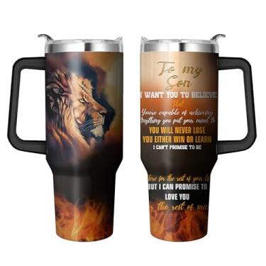 Imagem de Wuepncah Copo Son de 1,134 g com alça e canudo, To My Son Caneca de café do pai, canecas para filho presentes da mãe, copo de aço inoxidável com alça e canudo presentes para filho adulto da mãe