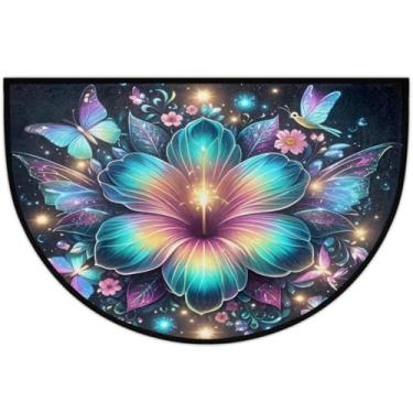 Imagem de Skerhhux Tapete de porta meio redondo de flor de cor abstrata, antiderrapante, macio, semicírculo, lavável, meia lua, capacho de entrada de boas-vindas para uso externo, interior, quarto, banheiro