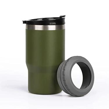 Imagem de FAMKX 14oz 4 em 1 isolador de garrafa de cerveja de aço inoxidável pode arrefecer com 2 tampas para 12oz can&bottle, Thermocooler isolado de parede dupla(verde oliva)