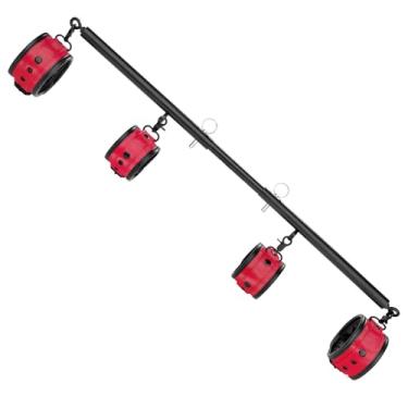 Imagem de Barra giratória de aço inoxidável resistente com 4 peças de tiras acolchoadas de poliuretano para equipamentos de ginástica doméstica para ioga, pilates, treinamento físico e muito mais. (vermelho)