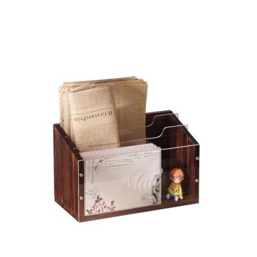 Imagem de OKAHUOCHUANG Bancada organizadora de correio com divisórias de acrílico transparente – Suporte de carta com 3 compartimentos para mesa, organizador de correio montado na parede, caixa de correio para