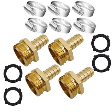 Imagem de AMZDIAI Adaptador de mangueira de jardim de latão, farpa de 3/20.3 cm e conector macho GHT de 3/10.2 cm, suporte de alta pressão resistente, resistente a ferrugem e corrosão (4 peças)