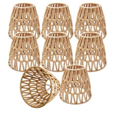 Imagem de LECEHIVO 8 peças pequeno abajur de sino de vime de vime tecido à mão 5,9 x 5,7 polegadas cortinas de barril boho para lâmpadas de pingente, mesa, chão e arandela (montador 4 cm)