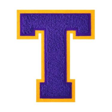 Imagem de 1 Patch de letra de chenille roxo de 11,4 cm – Adesivos do alfabeto para roupas, jaquetas, mochilas, chapéus para decoração personalizada, nome personalizado e artesanato. (T)