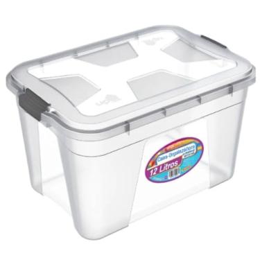 Imagem de Caixa Organizadora Transparente Multiuso 12 Litros com Trava de Segurança Plástico Resistente