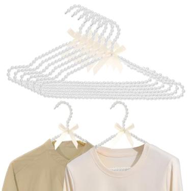 Imagem de 6 peças elegantes cabides de pérolas para terno, de plástico de alta resistência, com laço, decoração para mulheres, dama de honra (branco, 6)