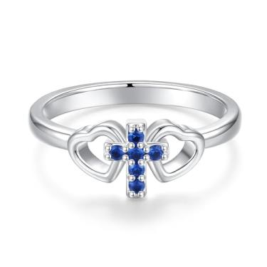 Imagem de DVAVA Anéis de coração de zircônia cúbica minúscula religiosa tamanho 1-5 anel com cruz para batismo, batizado, dedicação, presente de primeira comunhão para afilhada, Cobre, Zircônia cúbica