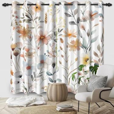 Imagem de DORCEV Cortinas blackout com margaridas em aquarela flores coloridas folhas de eucalipto tratamentos de janela floral primavera cortinas de janela sala de estar quarto cozinha decoração de casa, 134 x