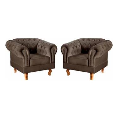Imagem de Kit 2 Poltronas Chesterfield Dom Pedro Vintage Retrô Capitonê Veludo Marrom