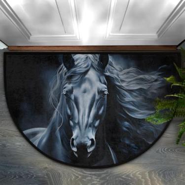 Imagem de Tapete de porta meio redondo, preto, retrô, antiderrapante, absorvente, semicírculo, lavável, meia lua, tapetes para ambientes internos e externos, pátio, cozinha, banheiro, entrada, lareira