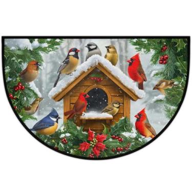 Imagem de Tapete de porta meio redondo para casa de pássaro, verde cardeal, antiderrapante, absorvente, semicírculo, tapetes laváveis, meia lua, tapetes para interior, pátio, cozinha, banheiro, entrada, lareira