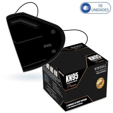 Imagem de Kit 10 Máscaras Descartáveis KN95 Premium WWDoll Cinco Camadas Preta c
