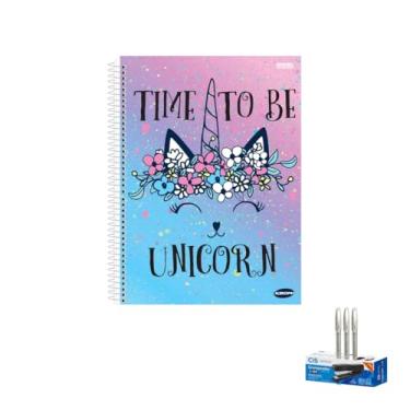 Imagem de Kit Caderno Feminino 1 Matéria Capa Dura 96 Folhas + Caneta Trigel Branca 0.8mm + Grampeador Metallic C-15