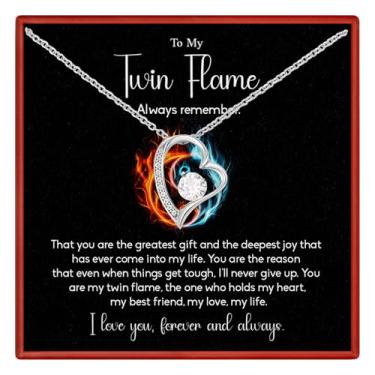 Imagem de Colar To My Twin Flame para mulheres, colar Forever Love, presente espiritual para namorada de chamas gêmeas, alma gêmea, joias de chamas gêmeas, presentes de irmã para mulheres e melhores amigas com