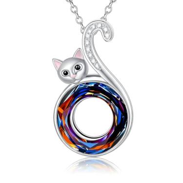 Imagem de Conjunto de colar com pingente de animal de aço inoxidável, elefante com girassol, beija-flor, design de gato, cristal multicolorido, Adjustable, Aço inoxidável, Zircônia cúbica