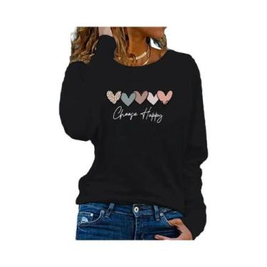 Imagem de Camiseta Feminina Gótica Com Estampa De Coração, Manga Comprida, Casua