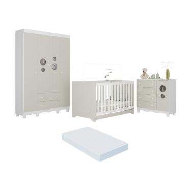 Imagem de Quarto De Bebê Completo Berço Americano 3 Em 1 Colchão Suspiro Multimóveis MP4632 Branco-off White