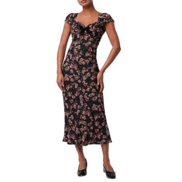 Imagem de Lulus Vestido midi feminino Willa manga cavada, Floral preto, PP