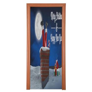 Imagem de Wassud Capa de porta de Natal para decoração de banner 91 x 242 cm grande cena de Natal elástica para porta interna para varanda e porta da frente