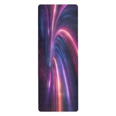 Imagem de Wassud Tapete de ioga com listras de luz coloridas, tapetes de exercícios dobráveis para academia antiderrapante para mulheres e homens, tapete de fitness de piso de pilates com bolsa de armazenamento