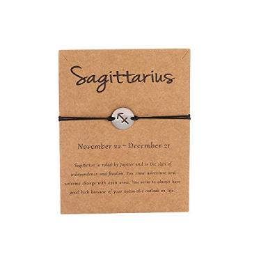 Imagem de Pulseira de horóscopo do zodíaco para mulheres, joia de astrologia, sinal de constação, ajustável, pulseira de casal da amizade com cartão de mensagem, Medium, Latão, Sem Pedra Preciosa