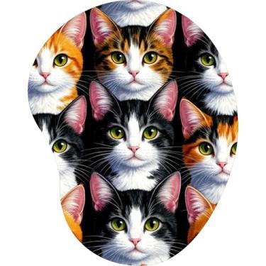 Imagem de Mouse Pad Ergonômico Gota Estampa Gatos Multicor Olhos Verdes