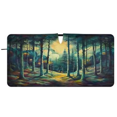 Imagem de CEBUGI Para-brisa de carro dobrável sombra de sol floresta árvores janela de carro guarda-chuva para-brisa frontal para-sol para acessórios de carro legal carro refletor protetor solar, M