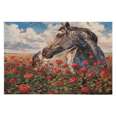 Imagem de Tapete de área 60 x 90 cm, macio, lavável, antiderrapante, com suporte de borracha, cavalo, rosa, para sala de estar, quarto, decoração de casa