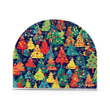 Imagem de Qilmy Suporte de guardanapo colorido de árvores de Natal para mesas, porta-guardanapos de papel de placa acrílica elegante, dispensador de papel de seda independente moderno para jantar, sala de estar