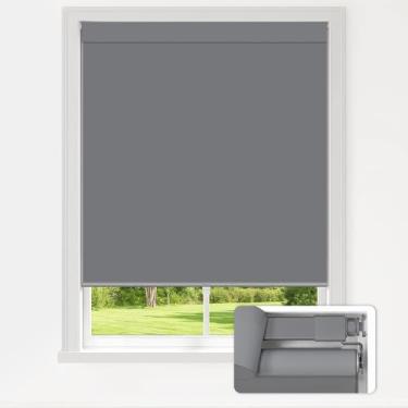 Imagem de LazBlinds Persianas sem perfuração para janelas internas, persianas blackout, persianas sem fio, tecido com isolamento térmico, proteção UV, para casa e escritório, 96 cm L x 182 cm A, cinza