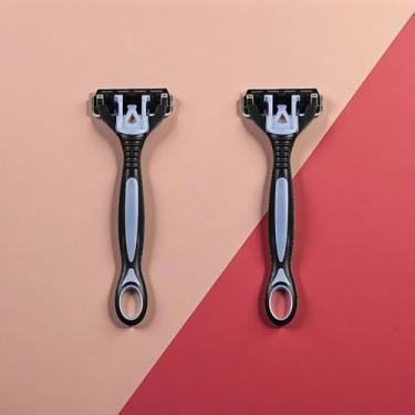 Imagem de Navalha manual de 3 lâminas para homens – Seguro para pele sensível, cabo ergonômico antiderrapante, cabeça de lâmina substituível para viagens e barbear diário