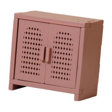 Imagem de menolana Armário de armazenamento em miniatura para casa de bonecas na escala 1:12, acessório para fotografia, mini armário de madeira para quarto, cozinha e, Rosa