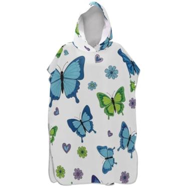 Imagem de Joisal Poncho de surfe para adultos trocador de roupas de banho com capuz toalhas absorventes borboletas brancas poncho masculino com capuz