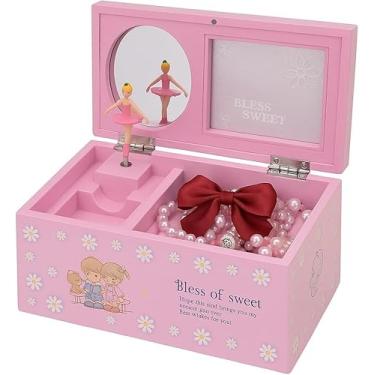 Imagem de Caixa de Música com Bailarina Porta Joia Infantil Rosa com Espelho Presente para Menina Com Manivela