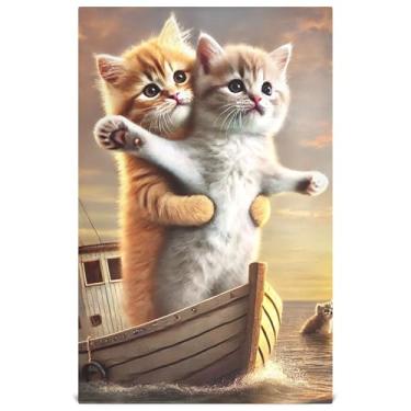 Imagem de Toalhas de prato decorativas com estampa animal para cozinha gato romântico Titanic Love toalhas de mão toalhas de prato fofas panos absorventes macios 45 x 71 cm, pacote com 4