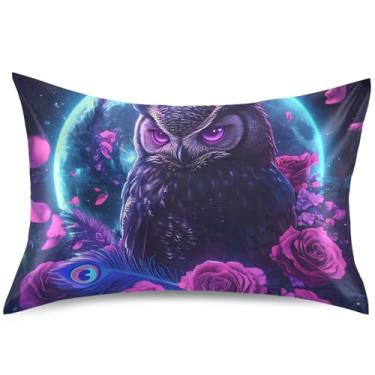 Imagem de Capa de almofada de cetim com estampa épica de arte digital de coruja, capas de travesseiro com estampa de rei e rainha padrão, tamanho king, 101,6 cm x 50,8 cm