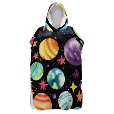 Imagem de TSENQUE Poncho de surfe trocador para adultos toalha de natação com capuz absorvente masculino poncho com capuz colorido aquarela planetas