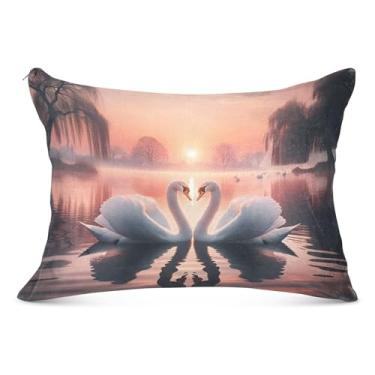 Imagem de Fronha decorativa para casal de cisne dos namorados com zíper padrão Queen King Size fronha fofa para sofá de cama de casa, tamanho king, 50,8 cm x 101,6 cm