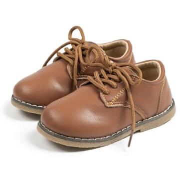 Imagem de Sapato social infantil para meninos e meninas, uniforme escolar, formal, casual, Oxfords, Marrom, 9 Toddler