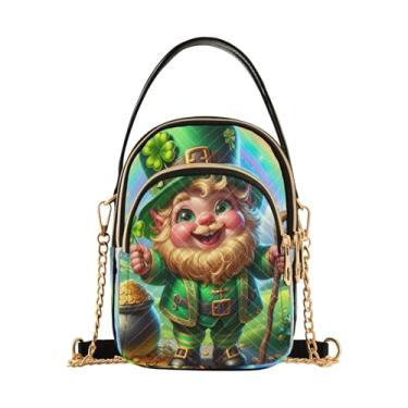 Imagem de Joisal Bolsa tiracolo antifurto com folha de bordo de coruja, bolsas femininas modernas pequenas, Gnomo do Dia de São Patrício, 15*21*8cm