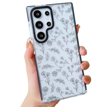Imagem de YKCZL Capa de telefone compatível com Samsung Galaxy S23 Ultra 5G, linda capa de proteção transparente de flores simples para mulheres e meninas - preto e branco