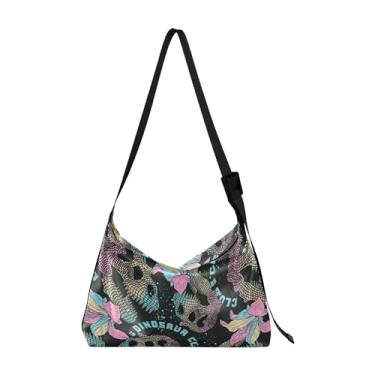 Imagem de Bolsas femininas fofas de couro Dino Animals Hobo grandes bolsas transversais com estampa de animais de desenho animado bolsa Hobo, Caveira de dinossauro colorida com efeito 3D